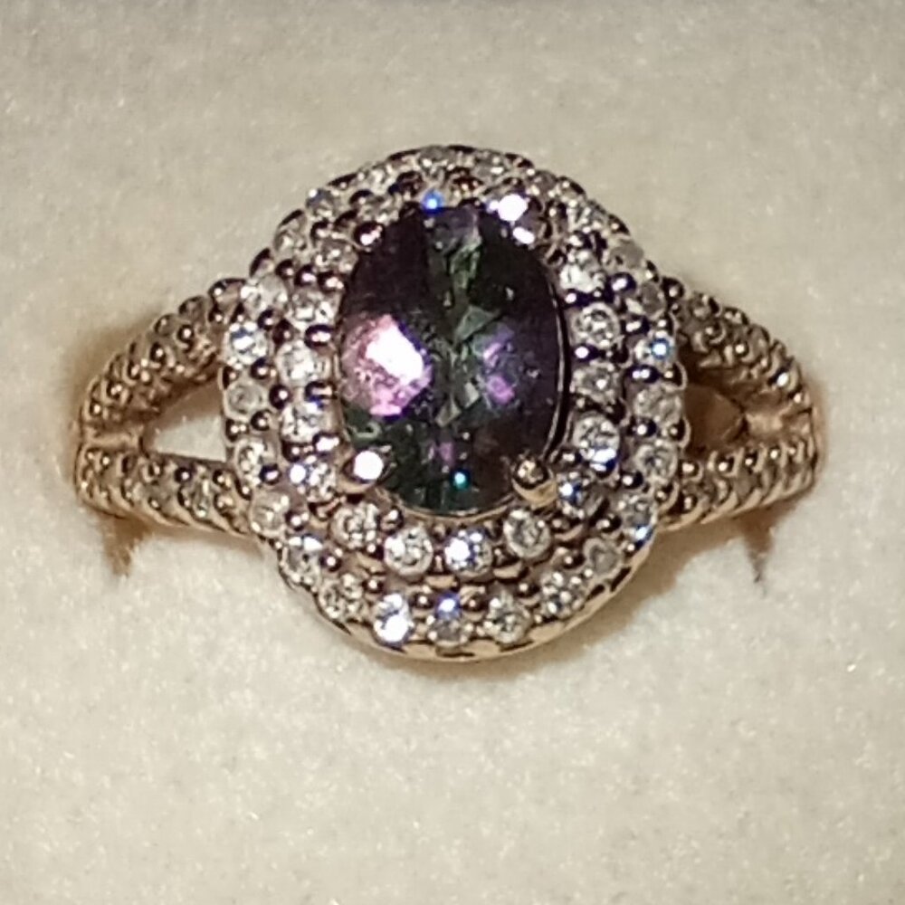 10Kt Yellow or White Gold Mystic Topaz & Diamond Ring - Picture 2 of 11